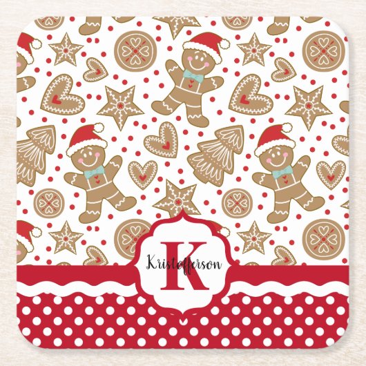 ジンジャーブレッドマンパーソナライズされたクリスマス スクエアペーパーコースター (正面)