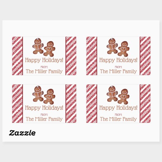 ジンジャーブレッドマンパーソナライズされた休日 長方形シール (シート)