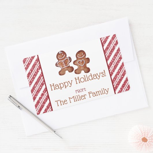 ジンジャーブレッドマンパーソナライズされた休日 長方形シール (封筒)
