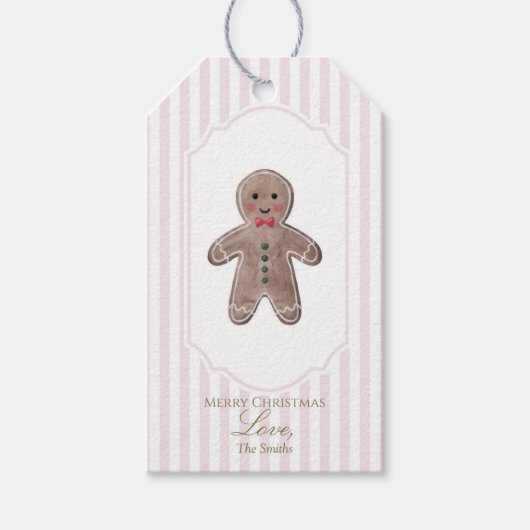 ジンジャーブレッドマンピンククリスマスギフトラベル ギフトタグ (正面)