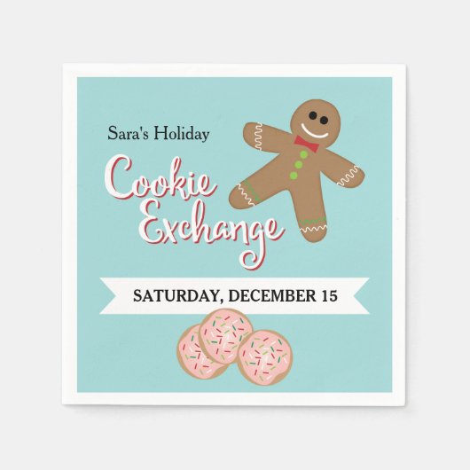 ジンジャーブレッドマンホリデークッキー交換パーティー スタンダードカクテルナプキン (正面)