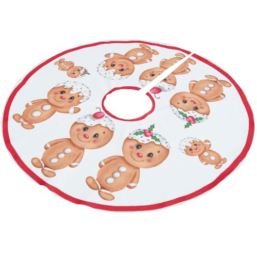 ジンジャーブレッドマンホリデーフェスティバルクリスマスシーズン ブラッシュドポリエステルツリースカート (アングル)