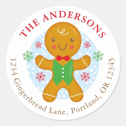 ジンジャーブレッドマンホリデー差出人住所ラベルラウンド ラウンドシール (正面)