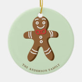 ジンジャーブレッドマンミント水玉模様クリスマスフォト セラミックオーナメント (正面)