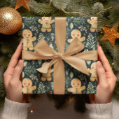 ジンジャーブレッドマン冬とクリスマスの緑 ラッピングペーパー