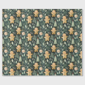 ジンジャーブレッドマン冬とクリスマスの緑 ラッピングペーパー (フラット)