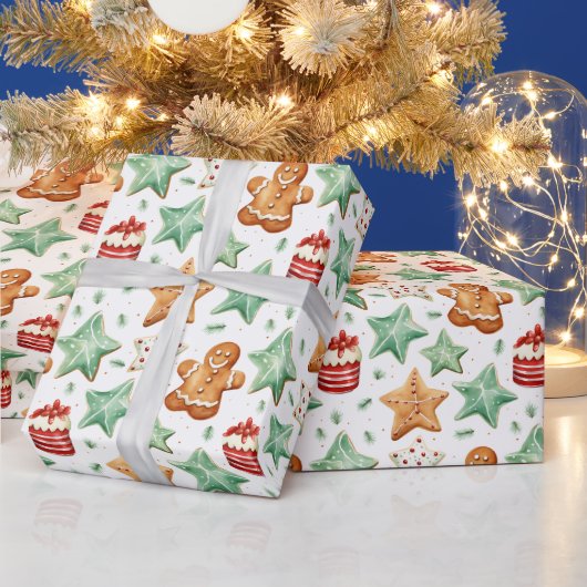 ジンジャーブレッドマン切り出しクッキーモダンクリスマス ラッピングペーパー (クリスマス)