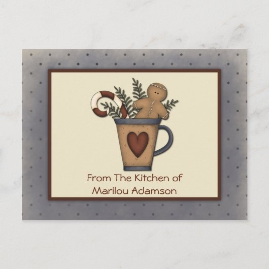 ジンジャーブレッドマン初期のキャンディレシピカード ポストカード (正面)