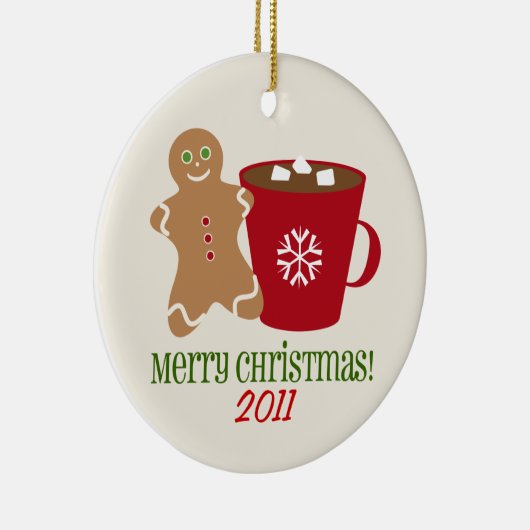 ジンジャーブレッドマン及びココアのクリスマスのオーナメント セラミックオーナメント (右)