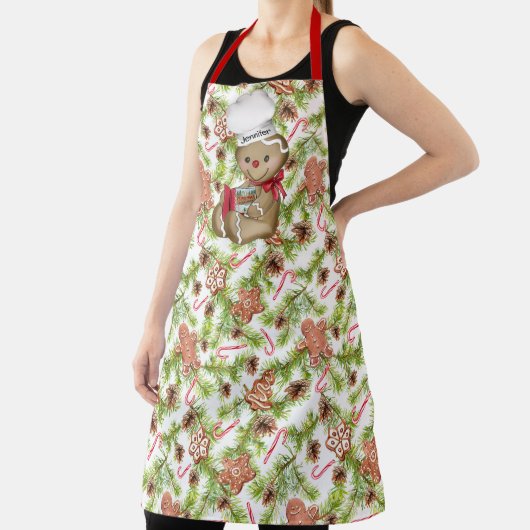 ジンジャーブレッドマン名前をカスタムするクリスマスプレゼント エプロン (インサイチュ)