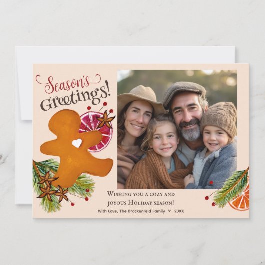 ジンジャーブレッドマン季節のごあいさつ写真クリスマス シーズンカード (正面)