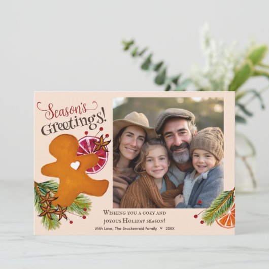 ジンジャーブレッドマン季節のごあいさつ写真クリスマス シーズンカード (スタンド正面)