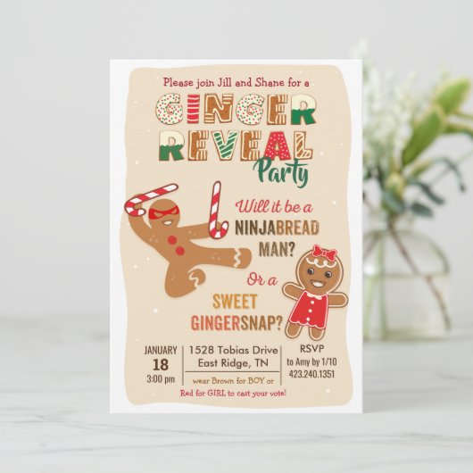 ジンジャーブレッドマン性別の表示パーティー 招待状 (スタンド正面)