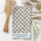 ジンジャーブレッドマン水玉模様ブルーカスタムクリスマス キッチンタオル