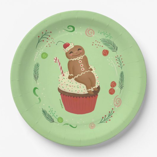 ジンジャーブレッドマン緑 ペーパープレート (正面)