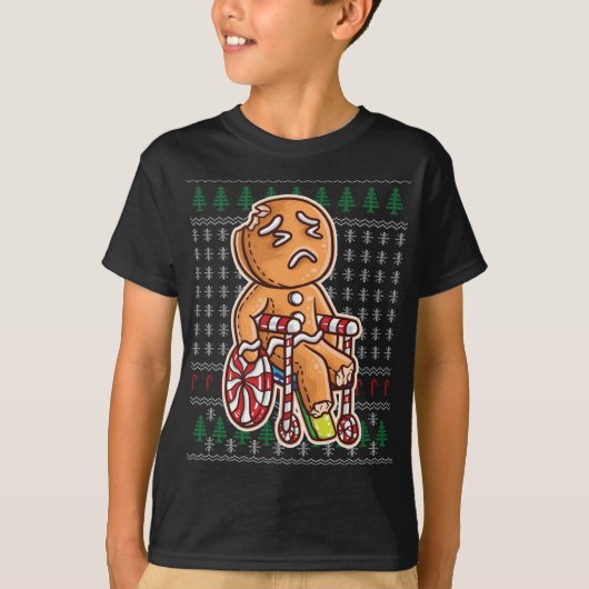ジンジャーブレッドマン車椅子折れ脚ジョーク調理師 Tシャツ (正面)