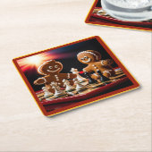 ジンジャーブレッドマン遊チェスは彼の妹と スクエアペーパーコースター (アングル)