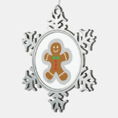 ジンジャーブレッドマン雪の天使を作る スノーフレークピューターオーナメント (右)