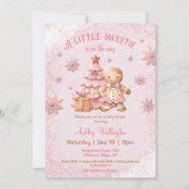 ジンジャーブレッドマン ガール ピンク クリスマス ベイビー シャワー 招待状 (正面)