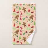 ジンジャーブレッドマン、キャンディ、サンタハット バスタオルセット (ハンドタオル)