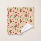 ジンジャーブレッドマン、キャンディ、サンタハット バスタオルセット (ウォッシュタオル)