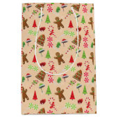 ジンジャーブレッドマン、キャンディ、サンタハット ミディアムペーパーバッグ (正面)