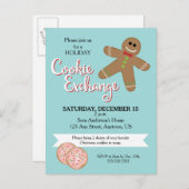 ジンジャーブレッドマン、クリスマスクッキー交換パーティー インビテーションポストカード (正面/裏面)