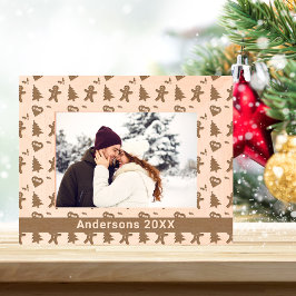 ジンジャーブレッドマン、クリスマスツリー、ハートと名前(7x5) レーザー彫刻フレーム