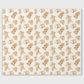 ジンジャーブレッドマン、クリスマスツリー、ハートパターン ラッピングペーパー (フラット)