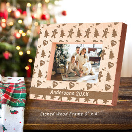 ジンジャーブレッドマン、クリスマスツリー、ハート、名前6x4 レーザー彫刻フレーム