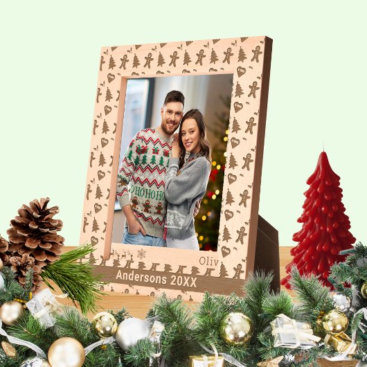 ジンジャーブレッドマン、クリスマスツリー、ハート、名前8x10 レーザー彫刻フレーム