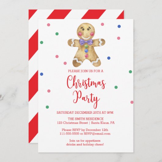 ジンジャーブレッドマン – クリスマスパーティー 招待状 (正面/裏面)