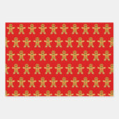 ジンジャーブレッドマン&グリーンとレッド水玉模様クリスマス ラッピングペーパーシート (正面)