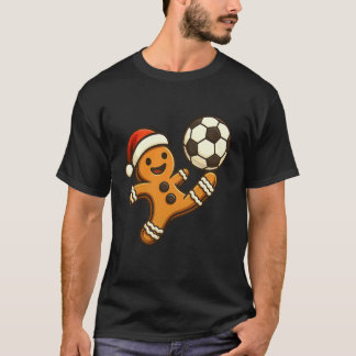 ジンジャーブレッドマン サッカーをする 面白い クリスマスTシャツ Tシャツ