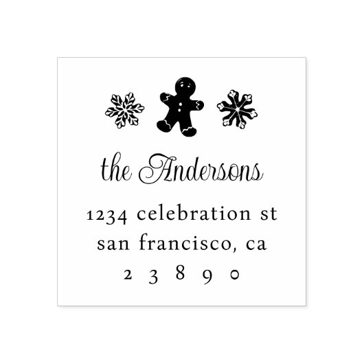 ジンジャーブレッドマン&スノーフレークスファミリー差出人住所 ラバースタンプ (インプリント)