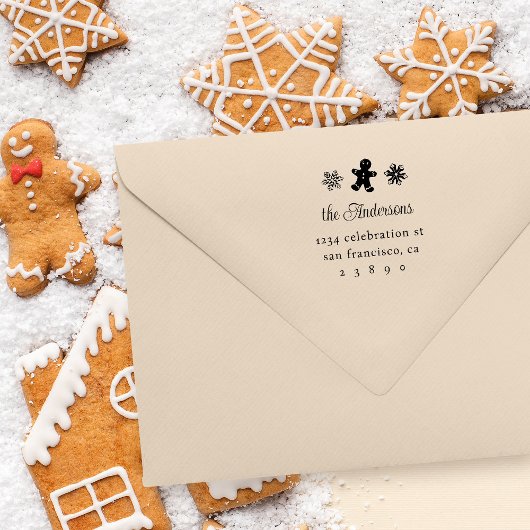 ジンジャーブレッドマン&スノーフレークスファミリー差出人住所 ラバースタンプ