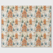 ジンジャーブレッドマン&ハウススノーウィークリスマス ラッピングペーパー (フラット)