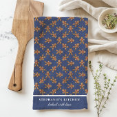 ジンジャーブレッドマン ポルカドット ネイビー オーダーメイド クリスマス キッチンタオル