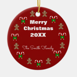 ジンジャーブレッドマンnキャンディカンパーソナライズされた セラミックオーナメント