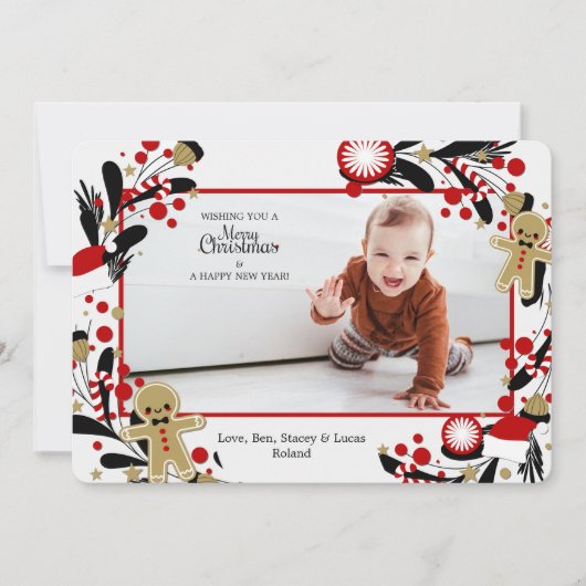 ジンジャーブレッドメン フレーム フォト ホリデー カード (正面)