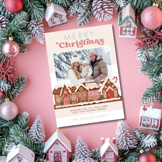 ジンジャーブレッドモダンハウスメリークリスマスフォト シーズンカード