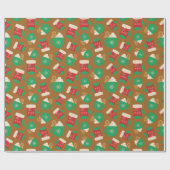 ジンジャーブレッドラテクリスマスグローブブラウンシームレス ラッピングペーパー (フラット)