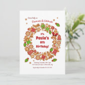 ジンジャーブレッドリースのホリデー誕生日パーティー 招待状 (スタンド正面)