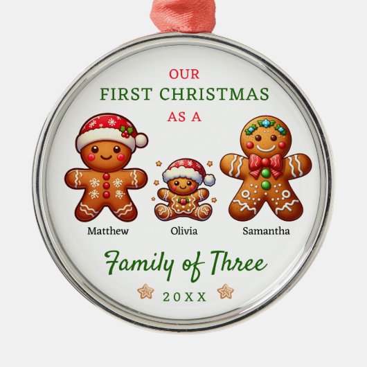 ジンジャーブレッド三種初めてのクリスマス メタルオーナメント (正面)