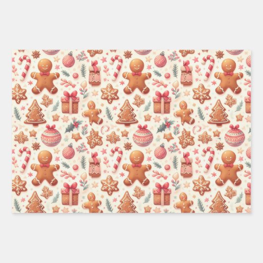ジンジャーブレッド人々は木を星キャンディーキャンクッキー ラッピングペーパーシート (正面)