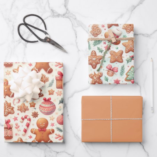 ジンジャーブレッド人々は木を星キャンディーキャンクッキー ラッピングペーパーシート (正面)