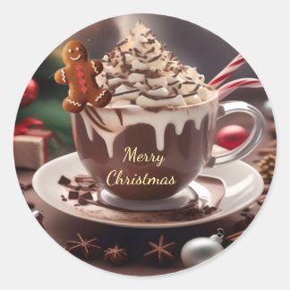 ジンジャーブレッド入りクリスマスコーヒーステッカー ラウンドシール