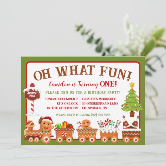 ジンジャーブレッド列車おおーおもしろい!誕生日パーティー 招待状 (スタンド正面)