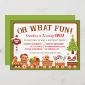 ジンジャーブレッド列車おおーおもしろい!誕生日パーティー 招待状 (正面/裏面)