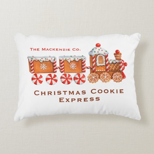 ジンジャーブレッド列車のカスタマイズ可能なクリスマス アクセントクッション (正面)